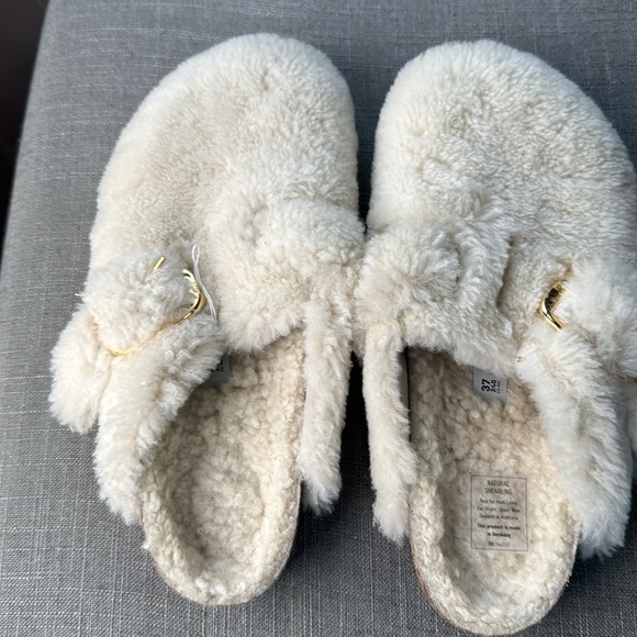 Birkenstock Big Buckle Shearling Clog Mule Eggshell Teddy 38 - Picture 7 of 10